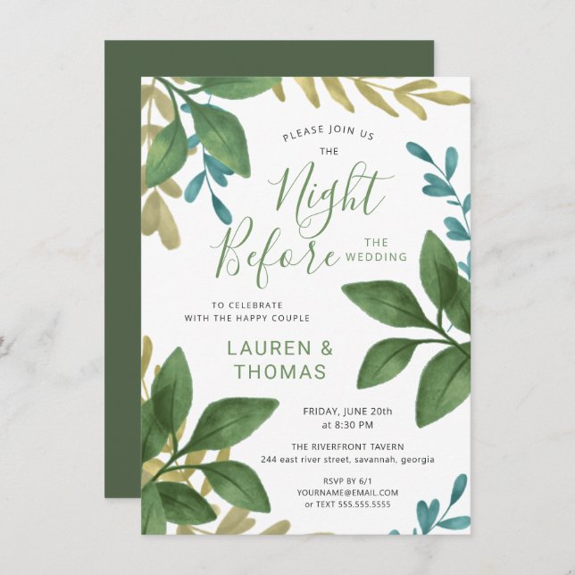 Die Nacht, bevor sie Aquarell-Laub Wedding, laden Einladung (Vorne/Hinten)