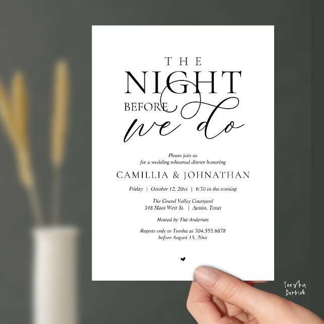 „Die Nacht bevor wir es tun“ Moderne Probe-Dinner- Einladung (“The Night Before We Do” Modern Classy Rehearsal Dinner Reception Invitation Card Black White)