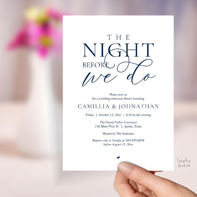 „Die Nacht bevor wir es tun“ Moderne Probe-Dinner- Einladung (“The Night Before We Do” Modern Classy Rehearsal Dinner Reception Invitation Card Navy Blue)