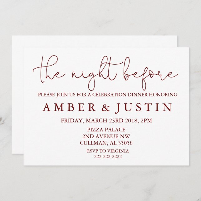 Die Nacht davor | Einladung | Burgunderrot (Vorne/Hinten)