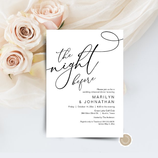 Die Nacht davor, Hochzeit Probe Dinner Einladung (The Night Before, Wedding Rehearsal Dinner Invitation Card, Digital Download, Modern Romantic Design)