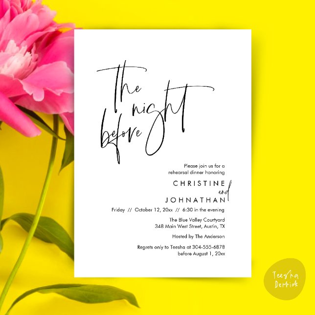 Die Nacht davor, Lässige Hochzeitsfeier Probe Einladung (The night before, Casual Modern Wedding Rehearsal Dinner Invitation Card PDF Black White)