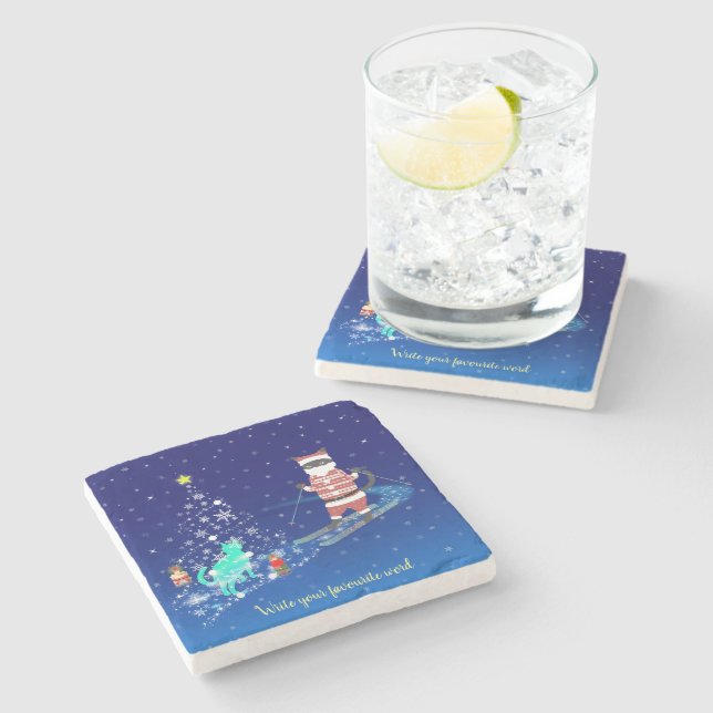 Die Nacht des Weihnachtsmanns in der Erwärmung Steinuntersetzer (Seitenansicht)