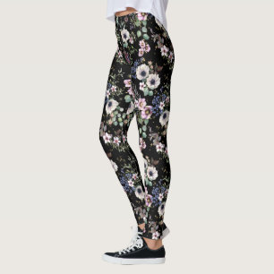 Die Nacht im Garten Schwarz-weiß und rosa  Leggings