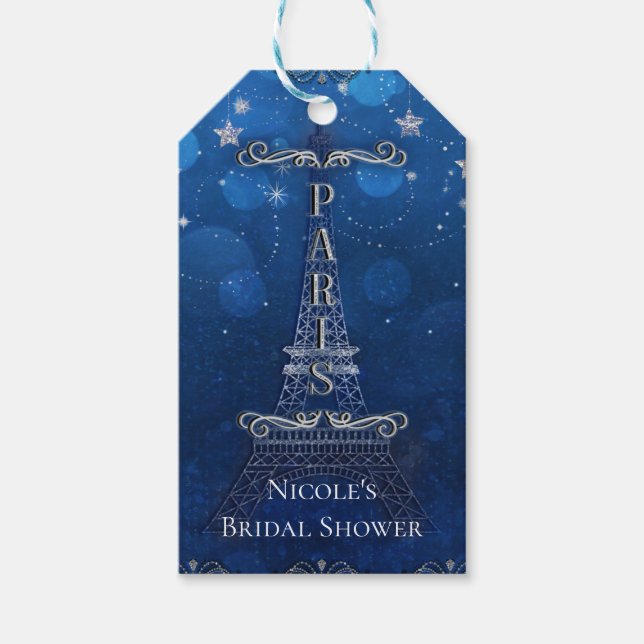 Die Nacht in Paris unter dem blauem Silber-Party d Geschenkanhänger (Vorderseite)
