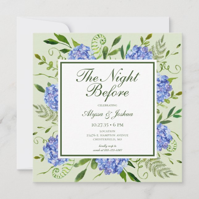 Die Nacht vor Blue Hydrangea Einladung (Vorderseite)