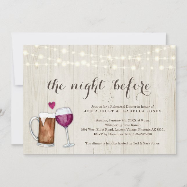 Die Nacht vor dem Bier & Wein Probe Abendessen Ankündigung (Vorderseite)