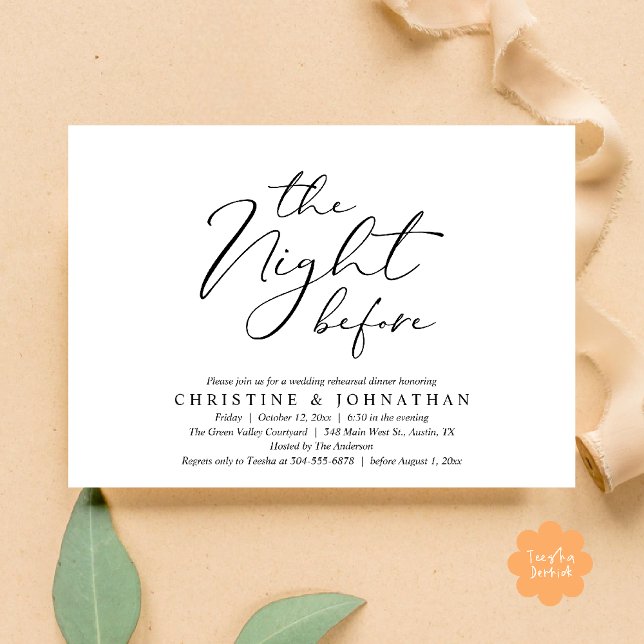 Die Nacht vor dem romantischen Hochzeitsessen Prob Einladung (The Night Before Romantic Wedding Modern Rehearsal Dinner Invites Card Hosted Parents Black White)