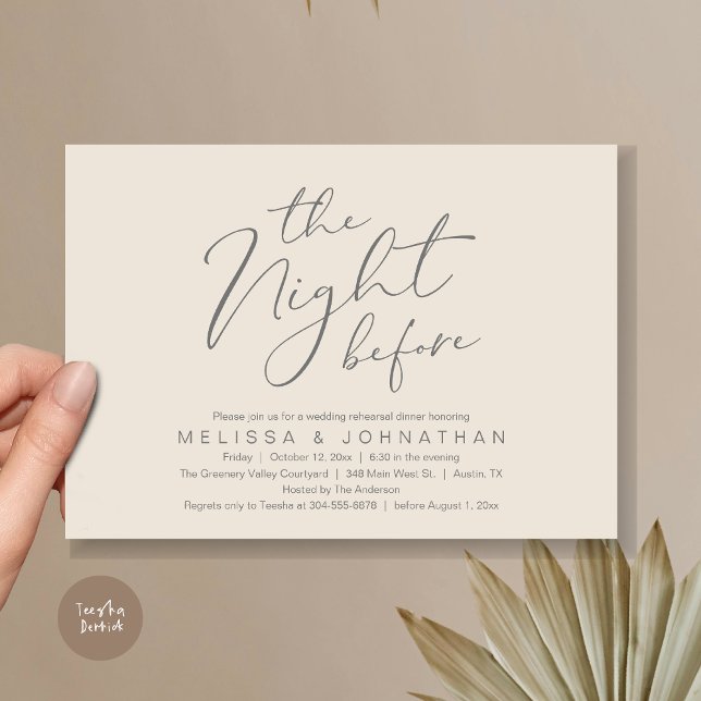 Die Nacht vor dem romantischen Hochzeitsessen Prob Einladung (The Night Before Romantic Modern Wedding Rehearsal Dinner Aesthetic Invites PDF Classy Cream Grey)