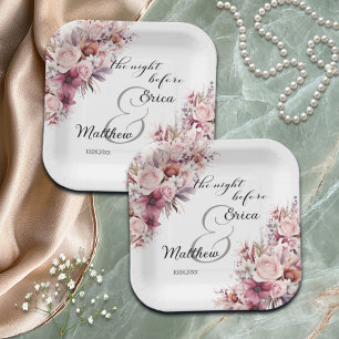 Die Nacht vor der dusty Pink Boho Blumenhochzeit Pappteller