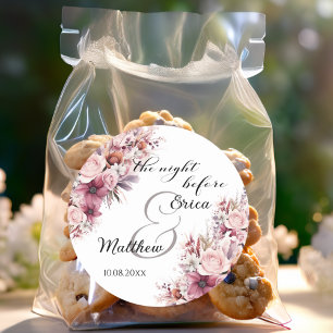 Die Nacht vor der dusty Pink Boho Blumenhochzeit Runder Aufkleber
