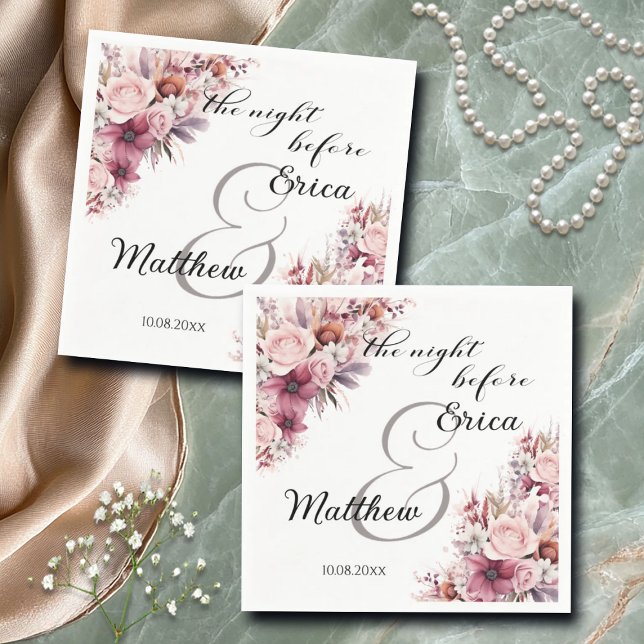 Die Nacht vor der dusty Pink Boho Blumenhochzeit Serviette (Von Creator hochgeladen)