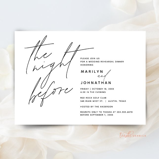 Die Nacht vor der Hochzeit Probe Abendessen Party  Einladung (The Night Before Wedding Rehearsal Dinner Party Invitation CARD, Modern minimal, downloadable)
