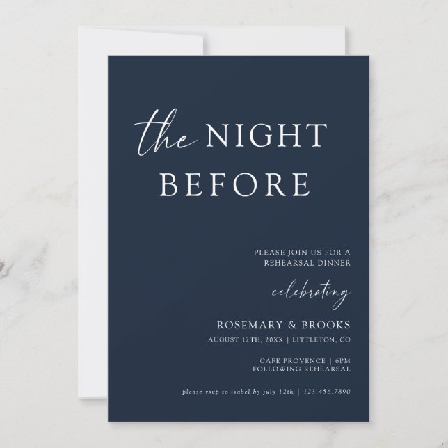 Die Nacht vor der Hochzeit Probe Dinner Invitati Einladung (Vorderseite)