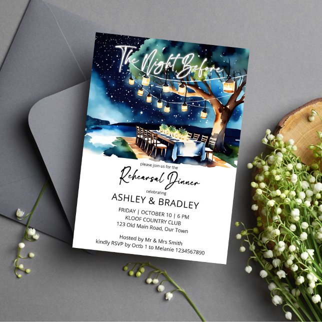 Die Nacht vor der Leuchtenreihe Aquarell Einladung (The night before rehearsal dinner party template invitation digital download string of light night)