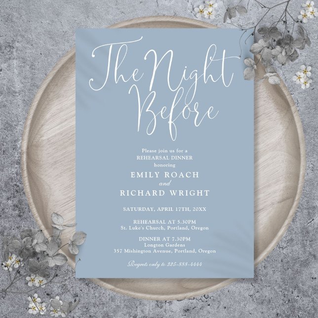 Die Nacht vor der Probe Abendessen blau Einladung (The Night Before Rehearsal Dinner Dusty Blue Invitation)