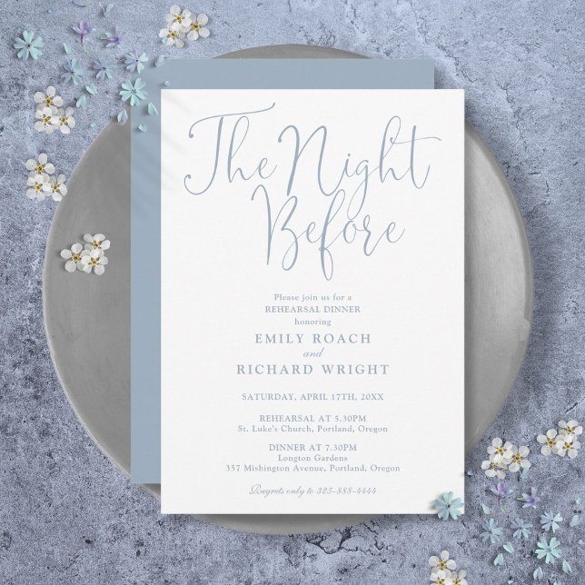 Die Nacht vor der Probe Abendessen blau Einladung (The Night Before Rehearsal Dinner Dusty Blue Invitation)