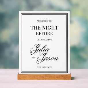 Die Nacht vor der Probe-Dinner-Hochzeit Elegant Acrylschild