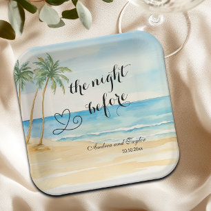 Die Nacht vor der Strand- und Palmenhochzeit Pappteller