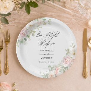 Die Nacht vor Soft Blush Roses Hochzeit Pappteller
