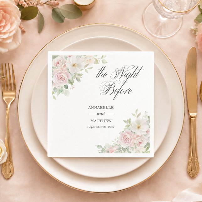 Die Nacht vor Soft Blush Roses Hochzeit Serviette (Von Creator hochgeladen)