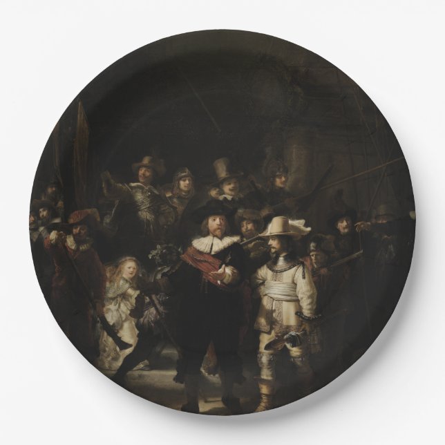 Die Nachtwache durch Rembrandt Van Rijn Pappteller (Vorderseite)
