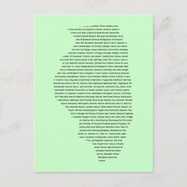Die Namen der Stadt Illinois auf dem Staat Postkarte (Vorderseite)