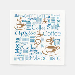 Die Namen des Kaffees sind blau braun Serviette