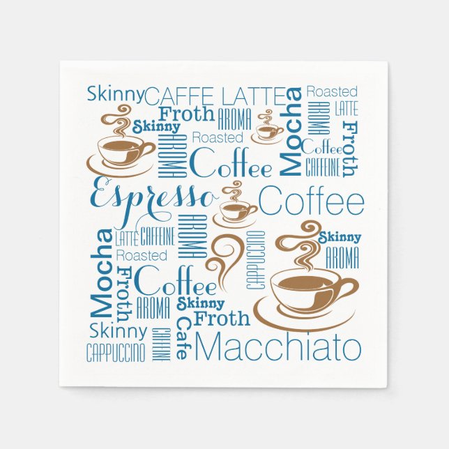 Die Namen des Kaffees sind blau braun Serviette (Vorderseite)