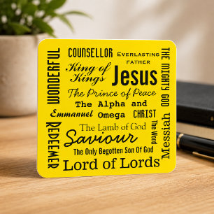 Die Namen von Jesus Gelb Quadratischer Aufkleber