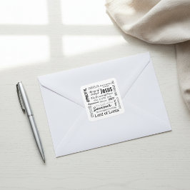 Die Namen von Jesus-Skripttext Quadratischer Aufkleber