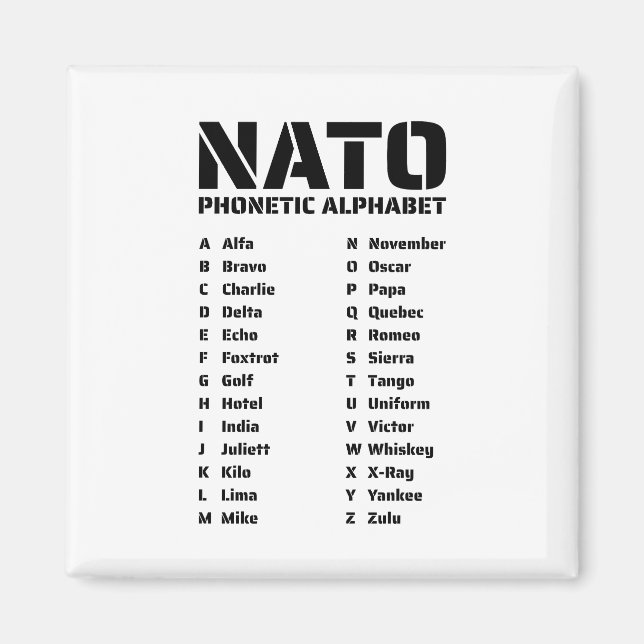 Die NATO Phonetische Alphabet Magnet (Vorne)