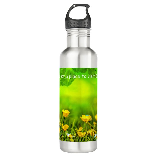 "Die Natur ist. . Zuhause' Buttercups Sunlight Fot Edelstahlflasche (Vorderseite)