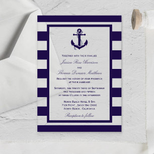 Die Nautical Anchor Navy Stripe Hochzeitskollektio Acryleinladungen
