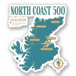 Die NC500, Schottland-Route Die Nordküste Geschenk Aufkleber