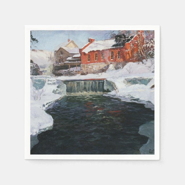 Die neue Fabrik in Lillehammer, Thaulow, Frits Serviette (Vorderseite)