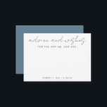 Die neue Mr.   Mrs. Minimalistisch Blue Wedding Hinweiskarte<br><div class="desc">Nutzen Sie diese moderne Wunschkarte in Ihrem Party,  um den Gästen eine persönliche Note für den Ehrengast verlassen. Fügen Sie Ihre Informationen zum Vorlagenformular hinzu. Das erweiterte Bearbeitungsmenü erlaubt es Ihnen,  die Farben und die Schriftart zu ändern.</div>