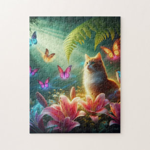 Die neugierige Katze und ihre Schmetterlinge Puzzle