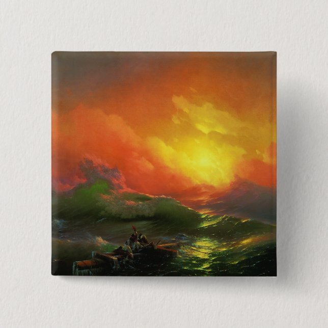 Die neunte Welle (Sturmsee mit rotem Sonnenunterga Button (Vorderseite)