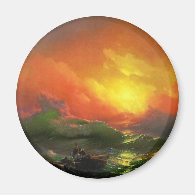 Die neunte Welle (Sturmsee mit rotem Sonnenunterga Magnet (Vorne)