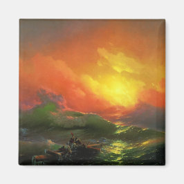 Die neunte Welle (Sturmsee mit rotem Sonnenunterga Magnet