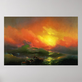 Die neunte Welle (Sturmsee mit rotem Sonnenunterga Poster