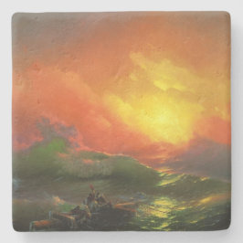 Die neunte Welle (Sturmsee mit rotem Sonnenunterga Steinuntersetzer