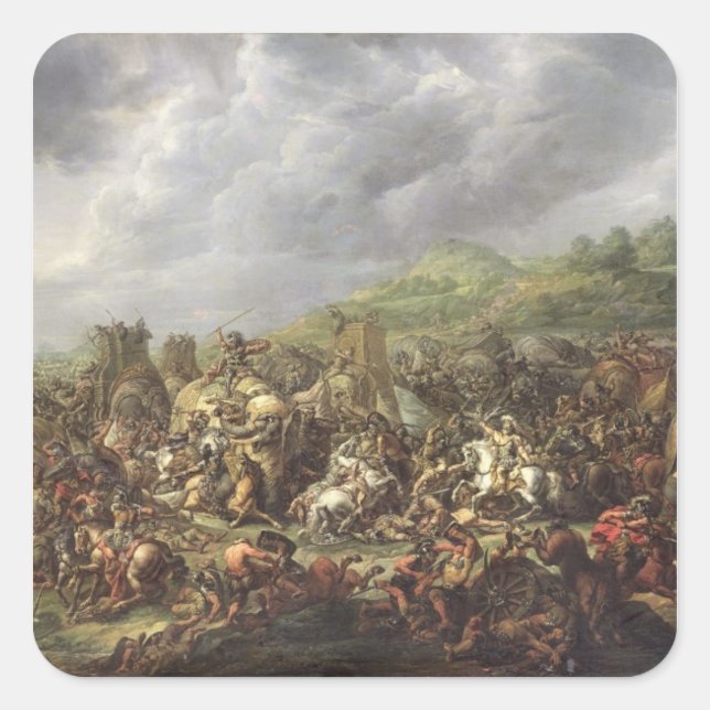 Die Niederlage Porus durch Alexander den Großen Quadratischer Aufkleber (Vorderseite)