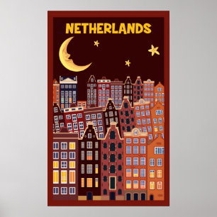 Die Niederlande bei Nacht Poster