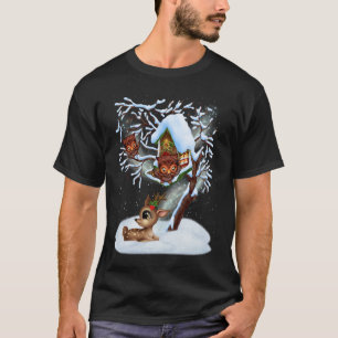 Die niedlichen Eulen und die Rentiere. T-Shirt