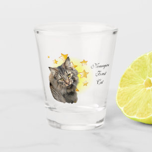 Die Norwegische Waldkatze mit langer Haare ist ein Schnapsglas