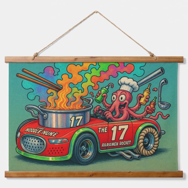 Die Nudeln (die Ramen-Rakete) Wandteppich Mit Holzrahmen (Vorne)