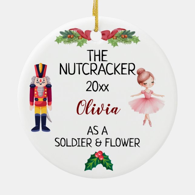 Die Nutcracker & Ballerina mit Individuelle Name u Keramik Ornament (Hinten)