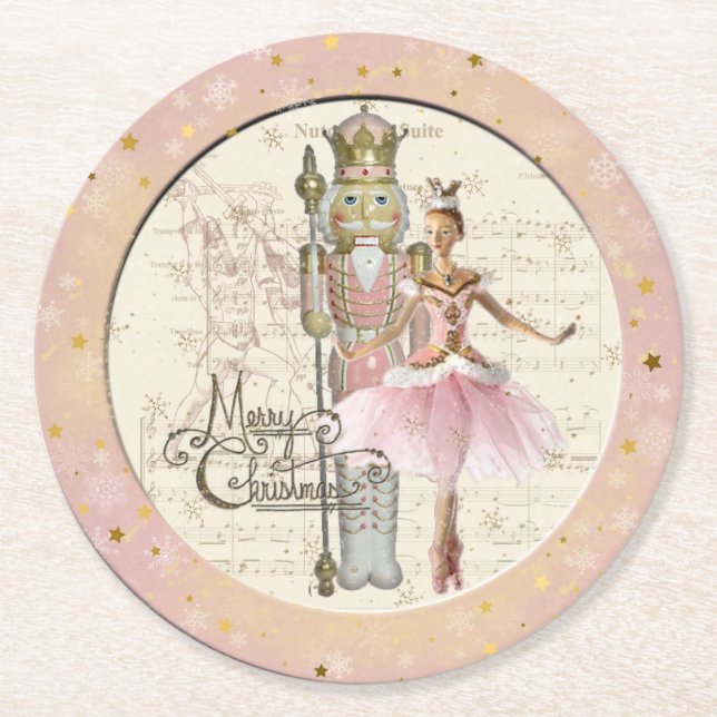 Die Nutcracker Suite - Ballerina & Nutcracker Pink Runder Pappuntersetzer (Vorderseite)